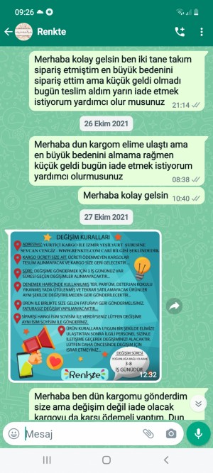 Renkte İademi Yapmıyorlar