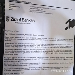 Ziraat Bankası Kişisel Verilerim Çalınması Sonucu Ziraat Bankası Hesabımdan Para Çekilmesi