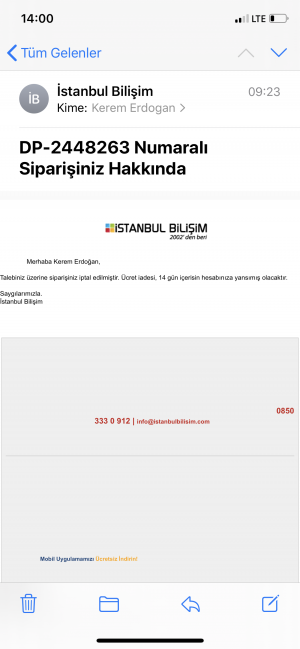 İstanbul Bilişim Ücret İadesi