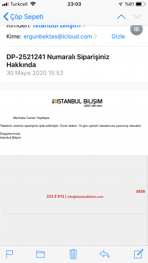 İstanbul Bilişim Dp-25*** Nolu İptal İadesi