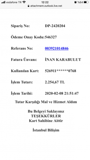 İstanbul Bilişim Dp-242*** Nolu Sipariş
