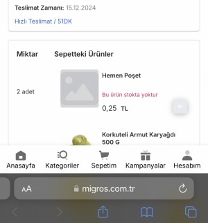 Migros Hemen İki Gündür Siparişimi Teslim Edemiyor.