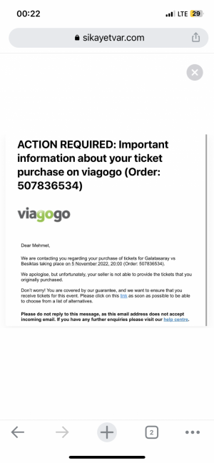Viagogo Paramı Aldı Bilet Göndermedi